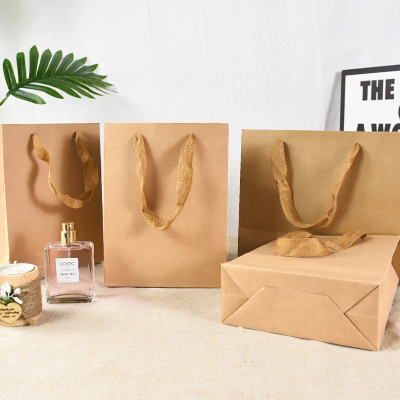 

5Pcs Kraft Paper Gift Bags With Handles Gift Packing Bags For Store Clothes Wedding Christmas Supplies Handbags Kit Grocery Bags