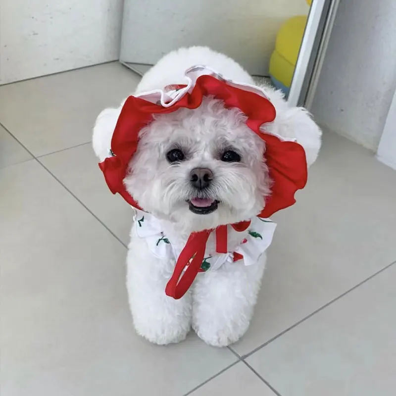 Spring/Summer Dog Cute Cherry Swimwear Dress Summer Thin Breathable Cat Pet Dog Clothing Dog Vest Dog Shirt Puppy Clothes