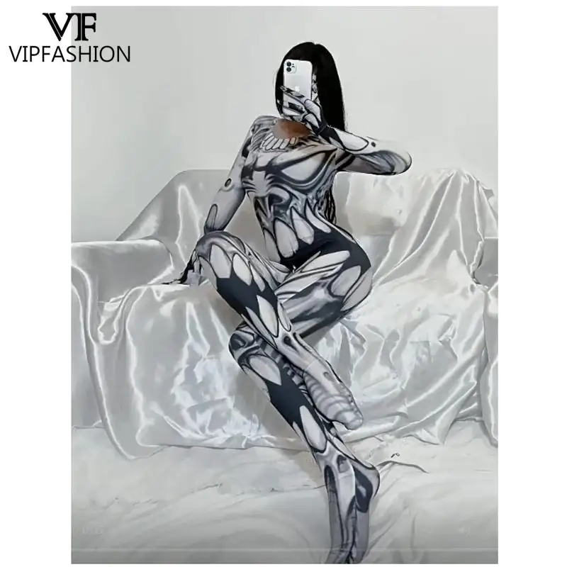 VIP FASHION Women Cosplay Costume Purim Carnival 3D Printed Jumpsuit with Crotch Zipper Full Cover Female Outfit for Holiday