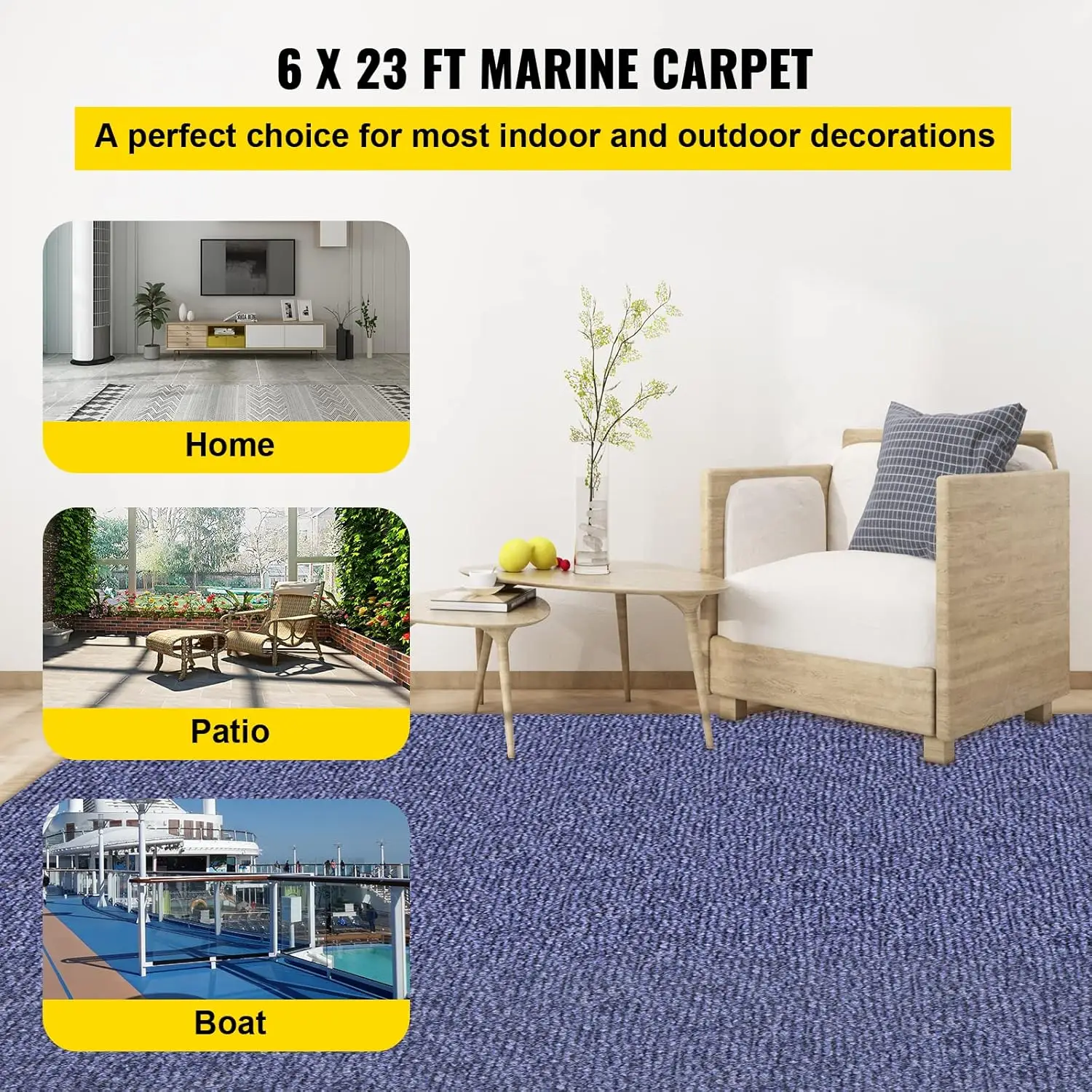 Deep Blue Marine Carpet 6 ft x 23 ft Marine Carpeting Marine Grade Carpet for Boats with Waterproof Back Outdoor Rug