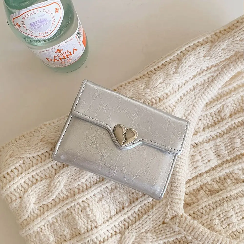 Fashion Korean Crack Heart Wallet Short PU Leather Women's Leather Wallet Fold High Quality Student Purse Ladies