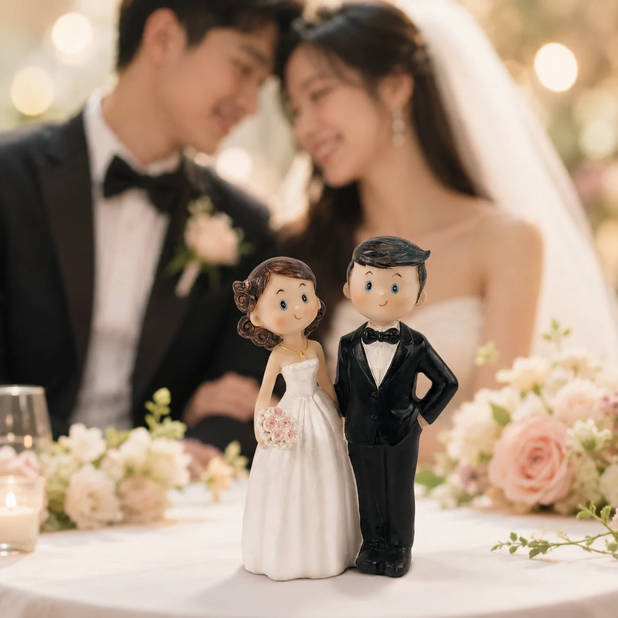 1PC Cute Bride and Groom Wedding Figurine Cake Topper, Mini Couple Statue for Wedding Cake Decoration, Bridal Shower.