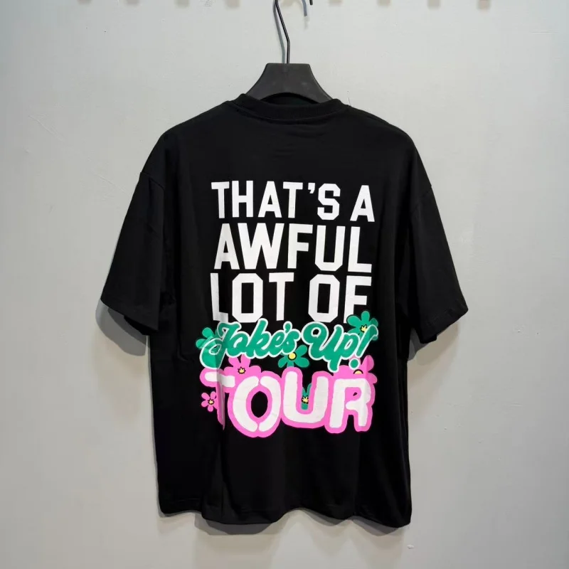 Retro Hip Hop THAT'S A AWFUL LOT OF COUGH SYRUP Tour Graphic T-shirt Crew Neck Short Sleeve Cotton Oversized Tee for Daily Wear