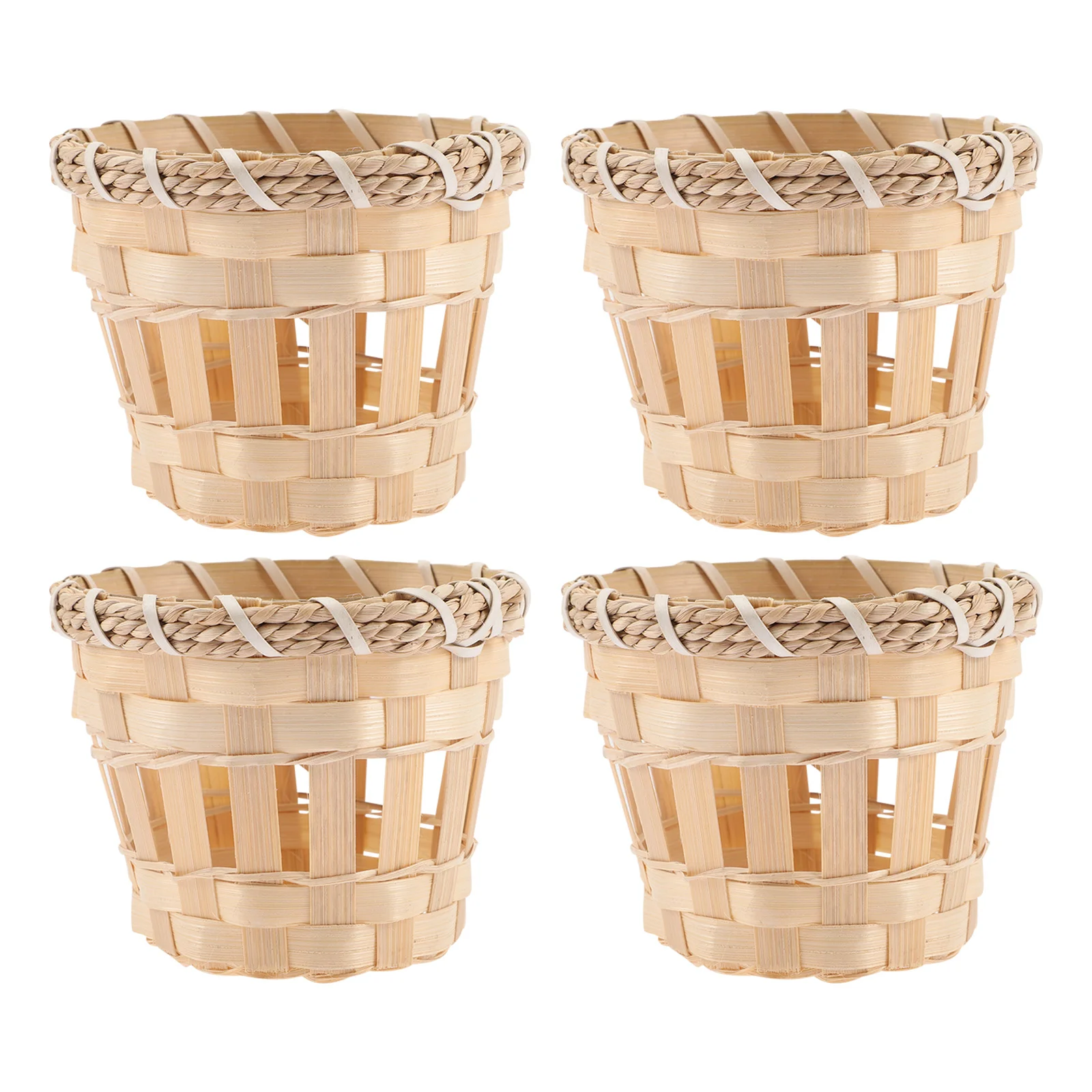 4 Pcs Rustic Woven Bamboo Lantern Fixture Outdoor Waterproof Plastic Rattan Lantern Courtyard Decoration Garden Light Cover