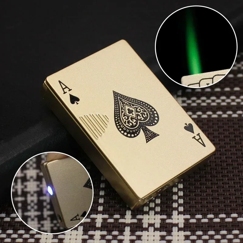 Unusual Torch Turbo Butane Gas Lighters Novelty Metal Playing Cards Jet Flame Poker Lighter Creative Windproof Outdoor Lighter