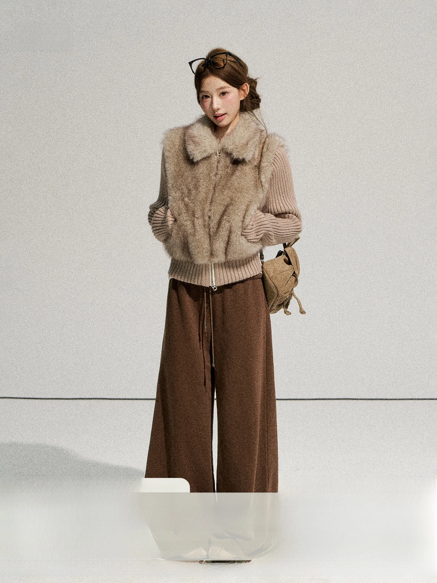 

Зимнее вязаное пальто Iceeyy с мехом и вставками из риббинга, женское, приталенное, модное, короткое, экологичное, пушистое, повседневное, на молнии