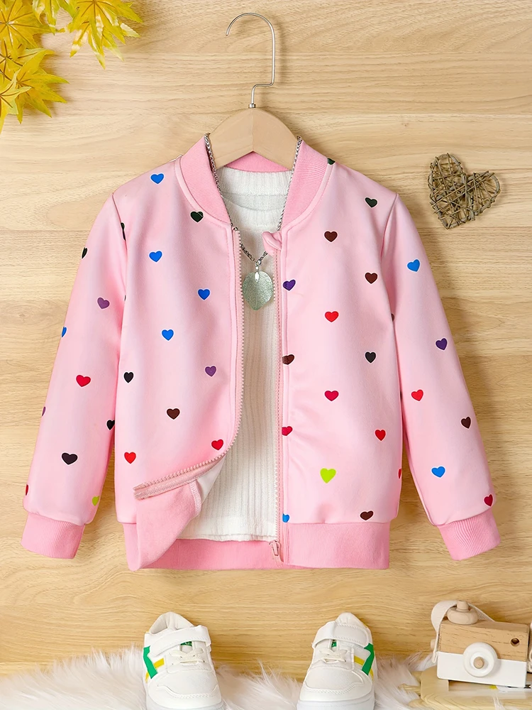 Girls Colorful Love Print Zipper Jacket Children's Spring and Autumn Casual Coat