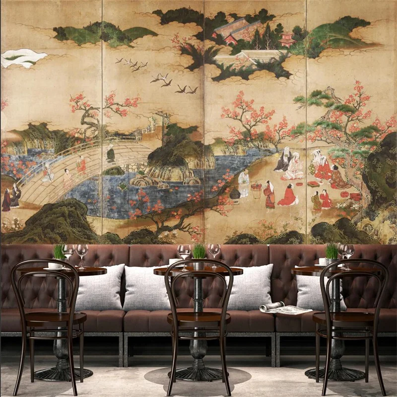 Japanese Ukiyo-e Hot Pot Store Sushi Restaurant Background Wall Paper Retro Cuisine Shop Industrial Decor Mural Wallpaper 3D