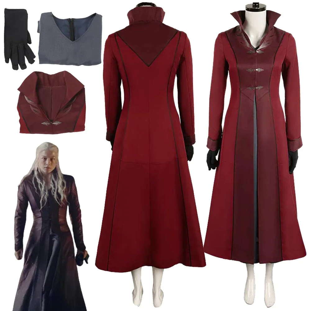 

Medieval Princess Rhaenyra Cosplay Fantasy Wine Red Dress Clothing TV Dragon 2 Cosplay Family Costume Disguise Women Outfits