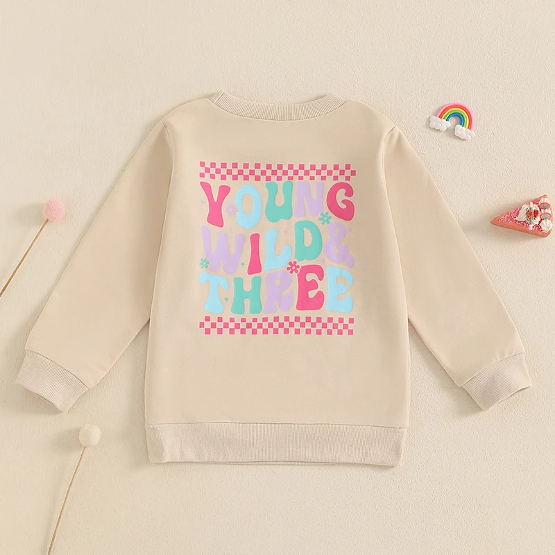 Girls Rainbow Print Crew Neck Long Sleeve Sweatshirt Toddler Birthday Clothes Pullover Tops for Spring Kids Letter Print