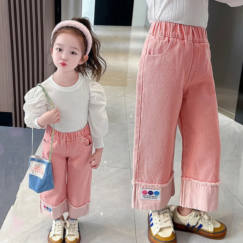 Girls Casual Pants Long Trousers Cotton 2024 Pink Spring Autumn Teenagers Baby's Kids Pants High QualityTeenagers Children's Clo