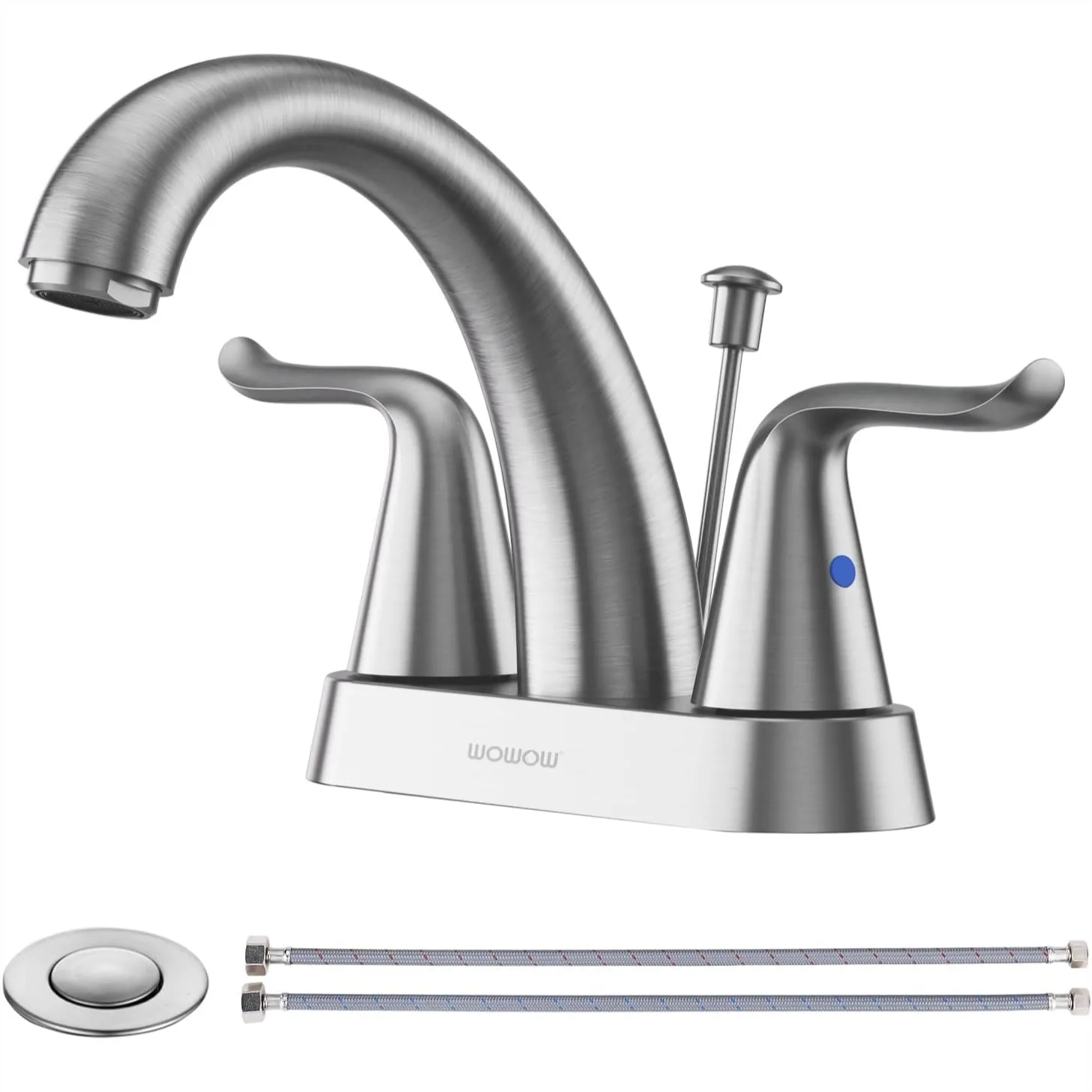 

2 Handle Centerset Bathroom Faucet with Lift Rod Drain, Brushed Nickel Finish, Easy Installation