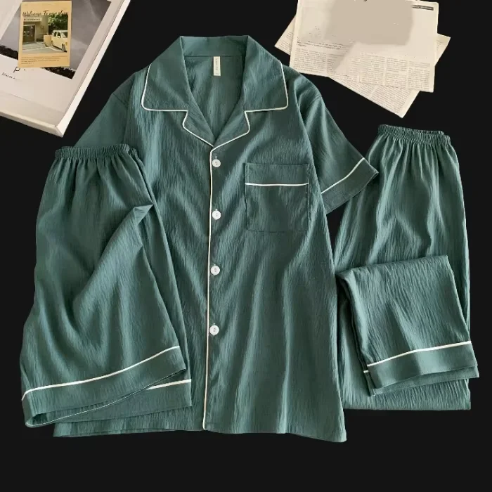 3PCS Men's Oversized New Pajama Set Big Size Solid Color Short Sleeve Lapel Top and Elastic Shorts Pajamas Large Size Loungewear