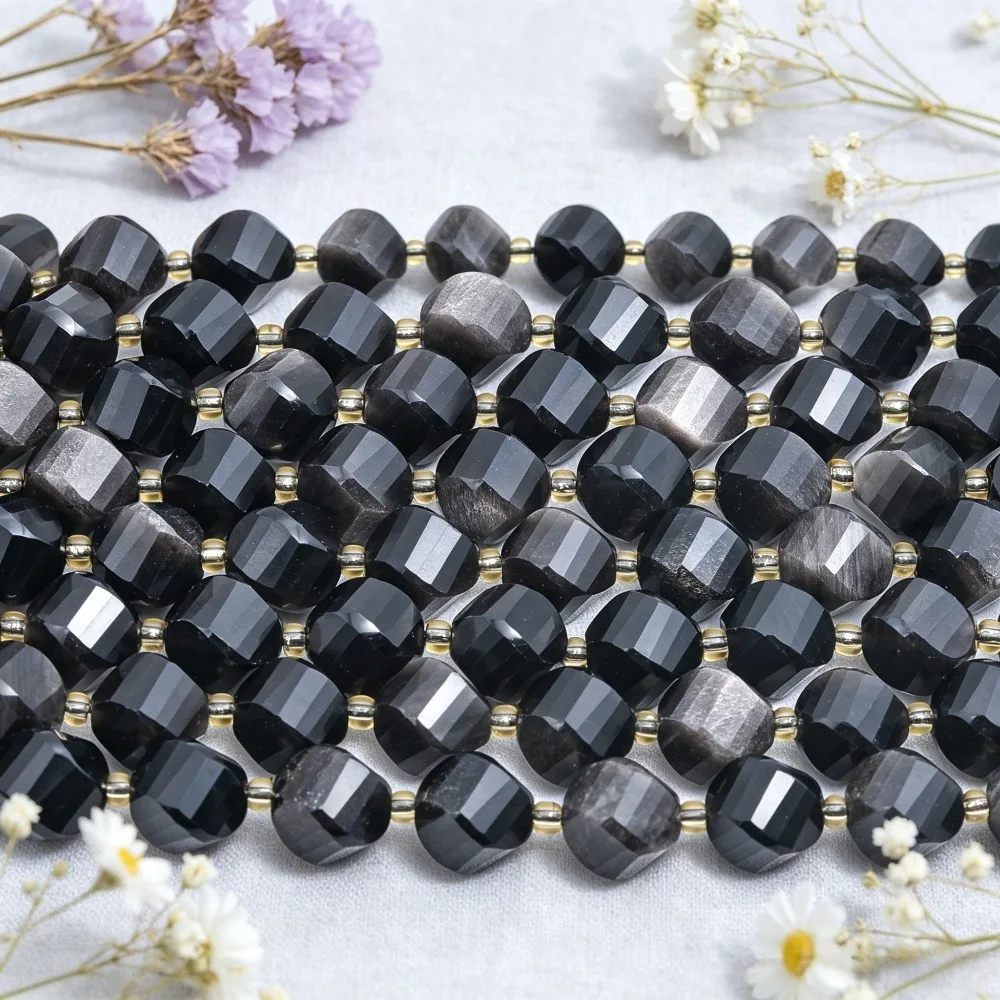 Natural Stone Beads Faceted Silvery Obsidian Loose Spacer Beads 6/8/10mm For DIY Jewelry Making Bracelets Necklaces Accessories