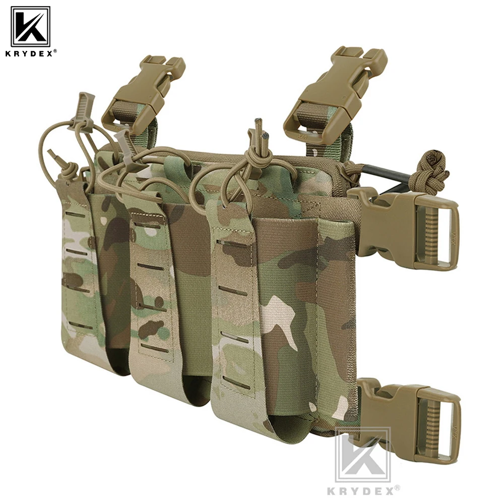 KRYDEX Tactical Triple Magazine Pouch GP Pouch Aifsoft Plate Carrier Chest Rig Front Elastic Placard For M4 5.56 Mag Holders