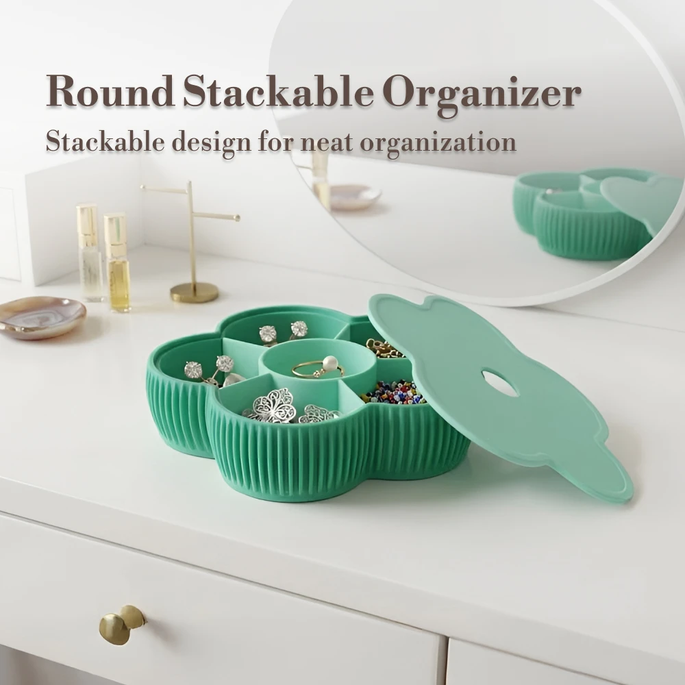 Flower Shape Stackable Jewelry Organizer Box Divided Compartment Trinket Storage Case Earring Ring Necklace Display Holder