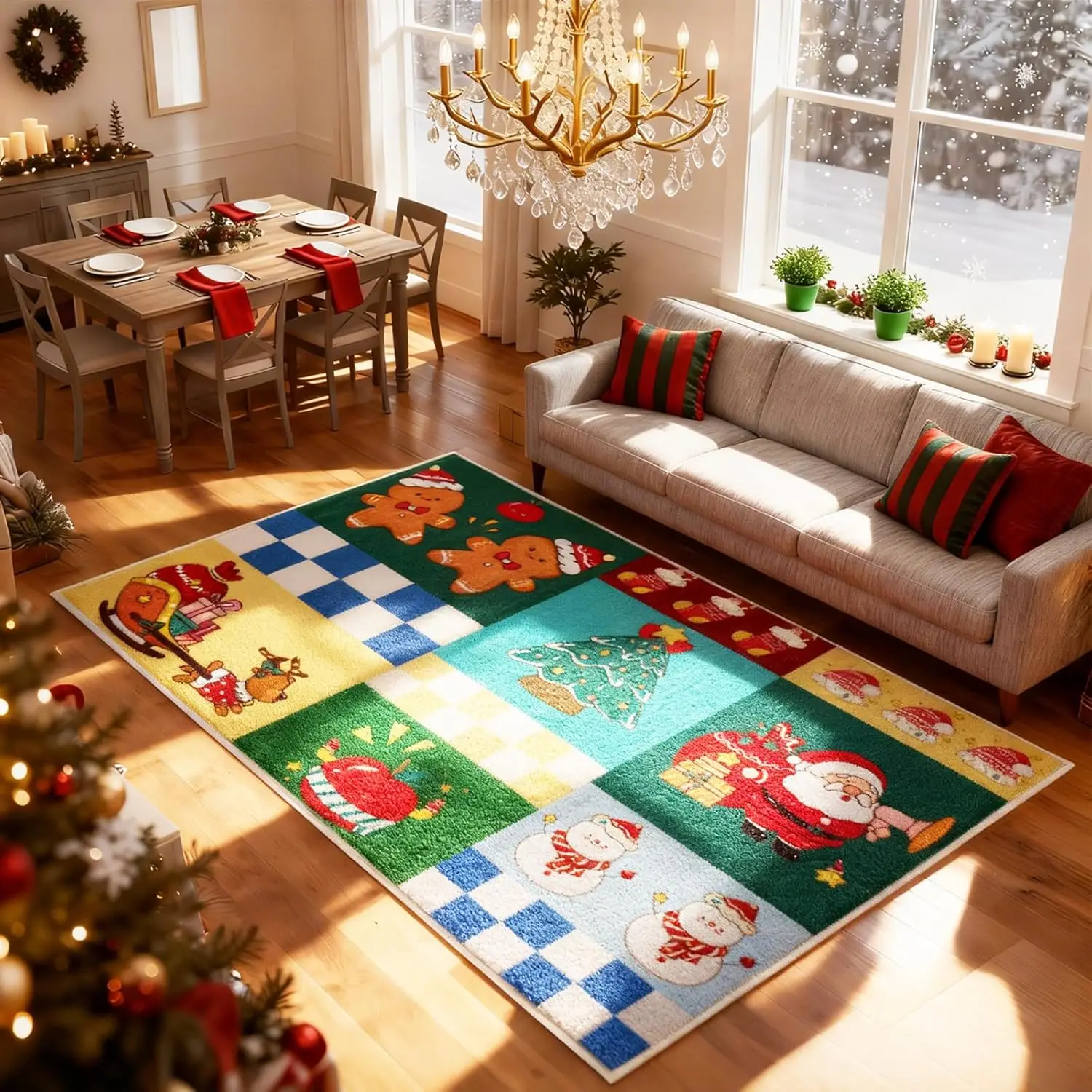

Рождественский коврик, декоративный коврик Санта-Клауса, коврик для зимнего подарка, декор детской комнаты для детской комнаты, моющийся и нескользящий