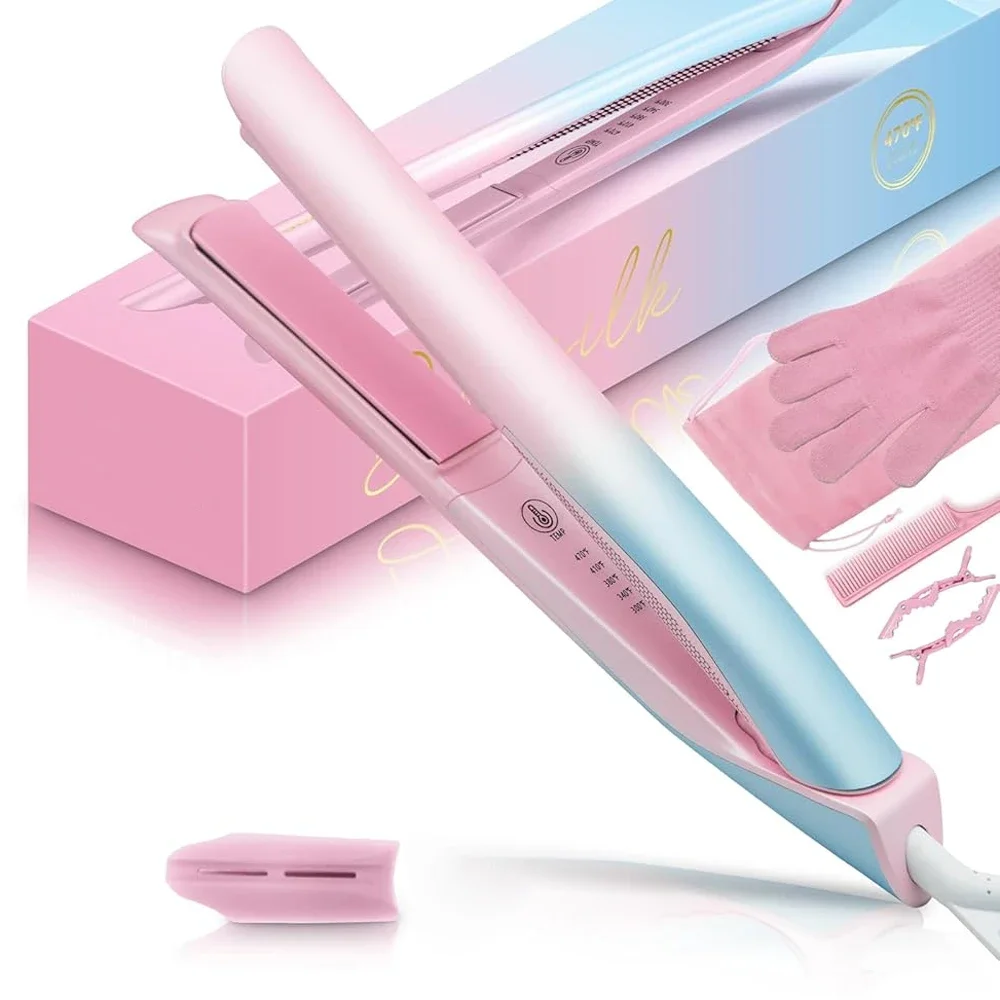 

RUCHA Hair Straightener 470°F Dual Voltage 2 In 1 Flat Iron 1" inch Salon Ceramic Straightening Curling Iron Tech 30s Fast Heat