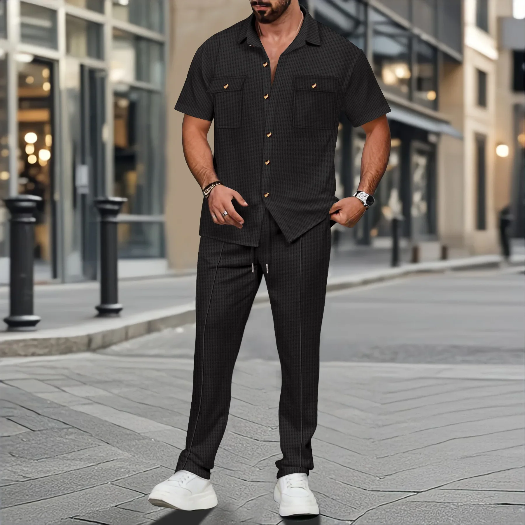 

New men's outdoor sportswear men's short-sleeved trousers casual can wear shirt high-grade summer jacket men's two sets