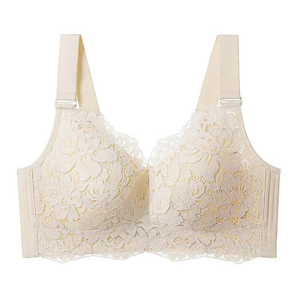 

Plus Size Lace Seamless Bra Shockproof Close-fitting Lace Women's Underwear Big Bra Lingerie Wireless Deep V Bra Gifts