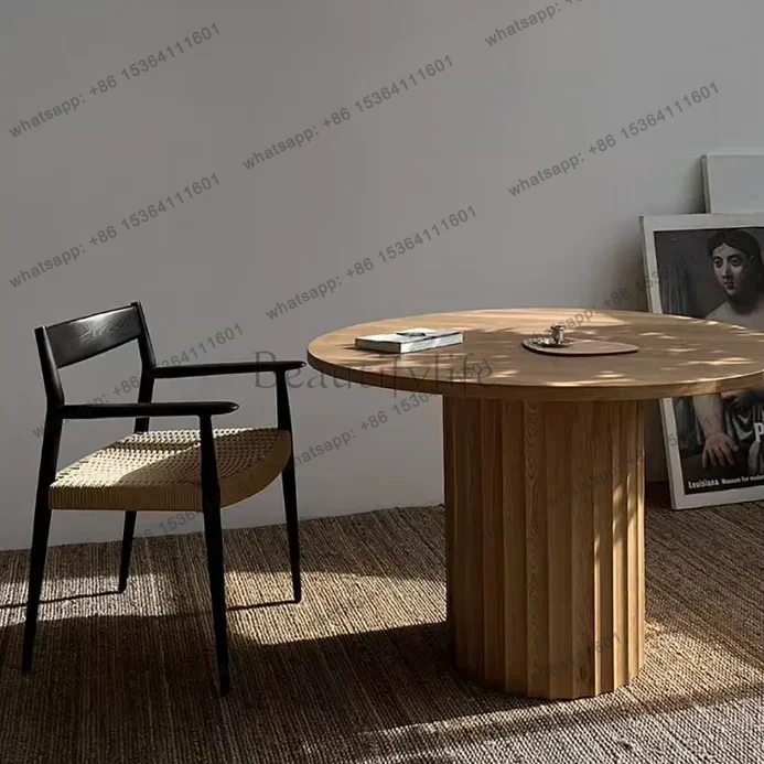 Nordic Solid Wood Small round Table Dining  Log Simple Restaurant round Coffee Table Conference Table