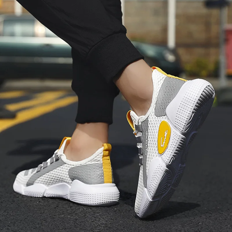 Men's Casual Shoes  Summer New Korean Style Comfortable Fashionable Sports Shoes Breathable Laced round Toe Rubber Outsole