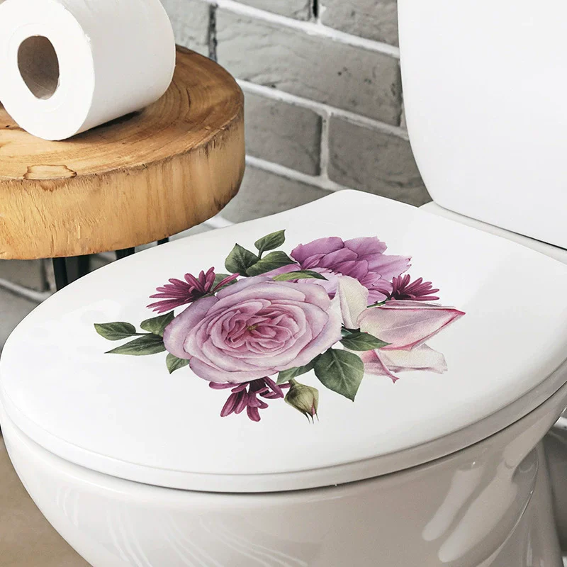 1/2 stücke lila Blume Wand Aufkleber Wasserdichte Wc Aufkleber Dekorative Tür Wc Abdeckung Aufkleber Badezimmer Vinyl Aufkleber