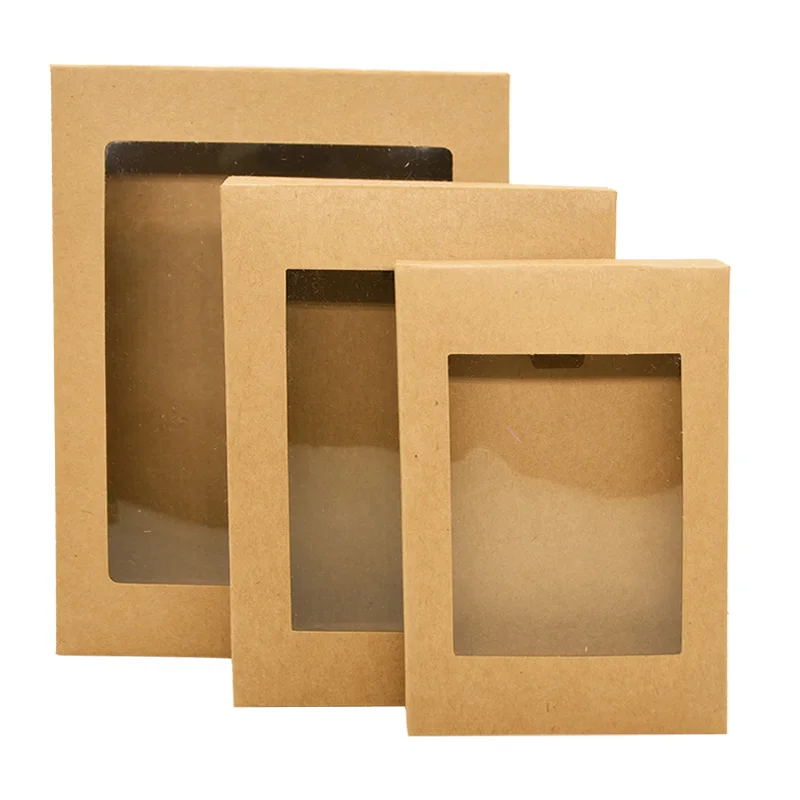 

3.2-7 inch Wedding Birthday Gift Boxes With Windows Kraft Paper Box for Guests Present Candy Christmas Business Goody Packaging