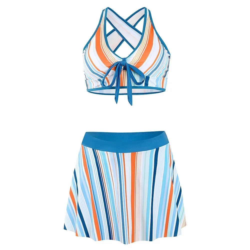 أزياء مريحة بحر الصيف ملابس السباحة النسائية شنقا الرقبة مثير ملابس السيدات قطعتين Tankini تنورة قصيرة S-5XL