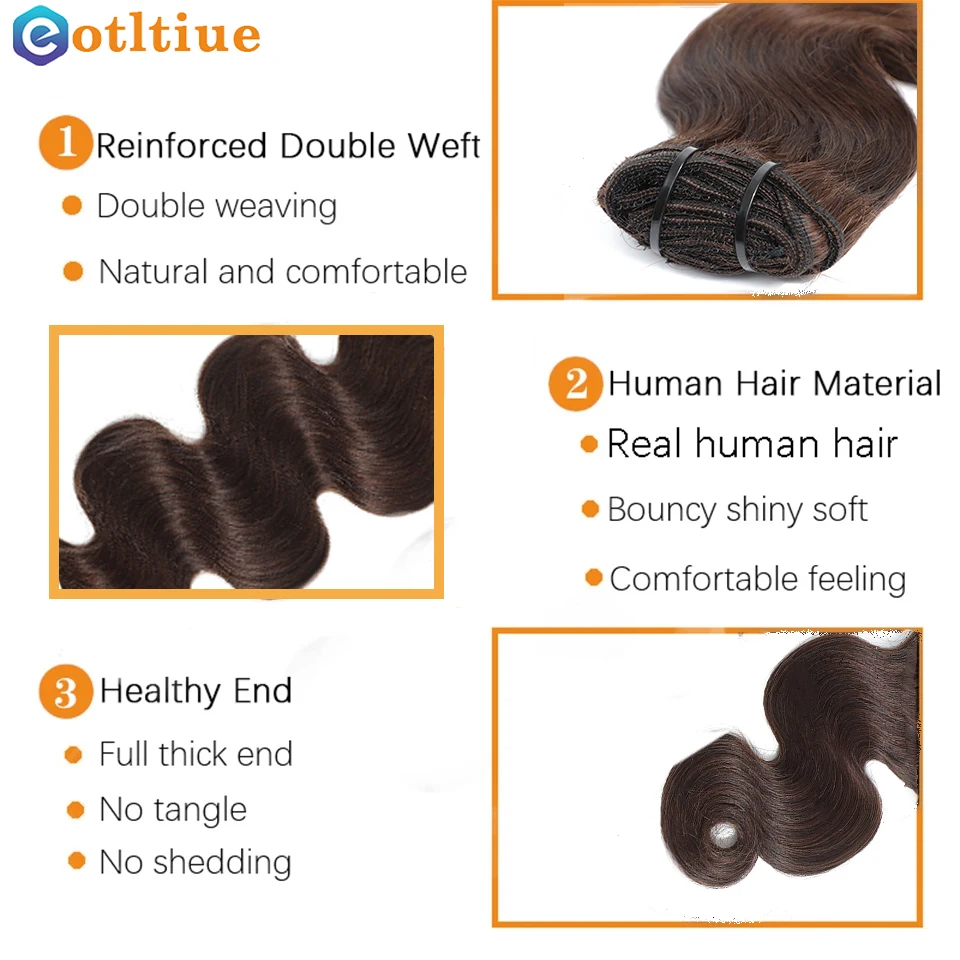 Juego de Extensiones de Cabello Humano con Clips Body Wave, 10-24 Pulgadas, 120G, Color #2 Marrón Oscuro, Cabello Brasileño Remy, 8 Piezas por Juego para Mujer 2