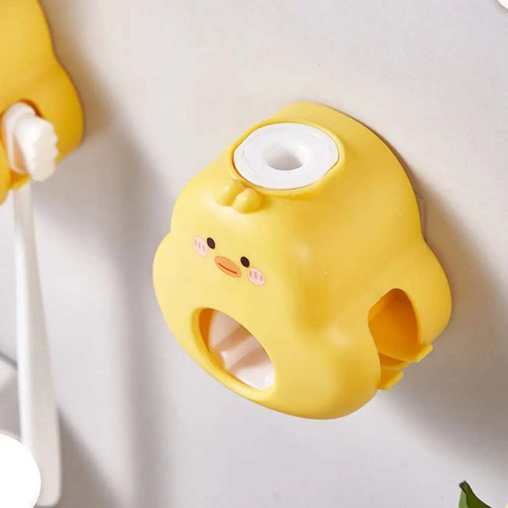 Wall Mount Toothpaste Dispenser Lazy Plastics Automatic Toothpaste Squeezer Yellow Duck No Punching Toothbrush Holder Bathroom