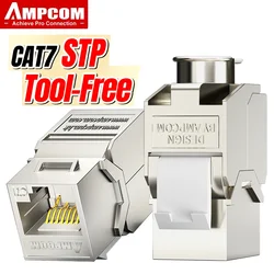 AMPCOM CAT7 RJ45 Keystone Jack, STP Shielded Tool Free Self-Locking CAT8 cat6a Keystone Zinc Alloy rj 45 Module Coupler Adapter