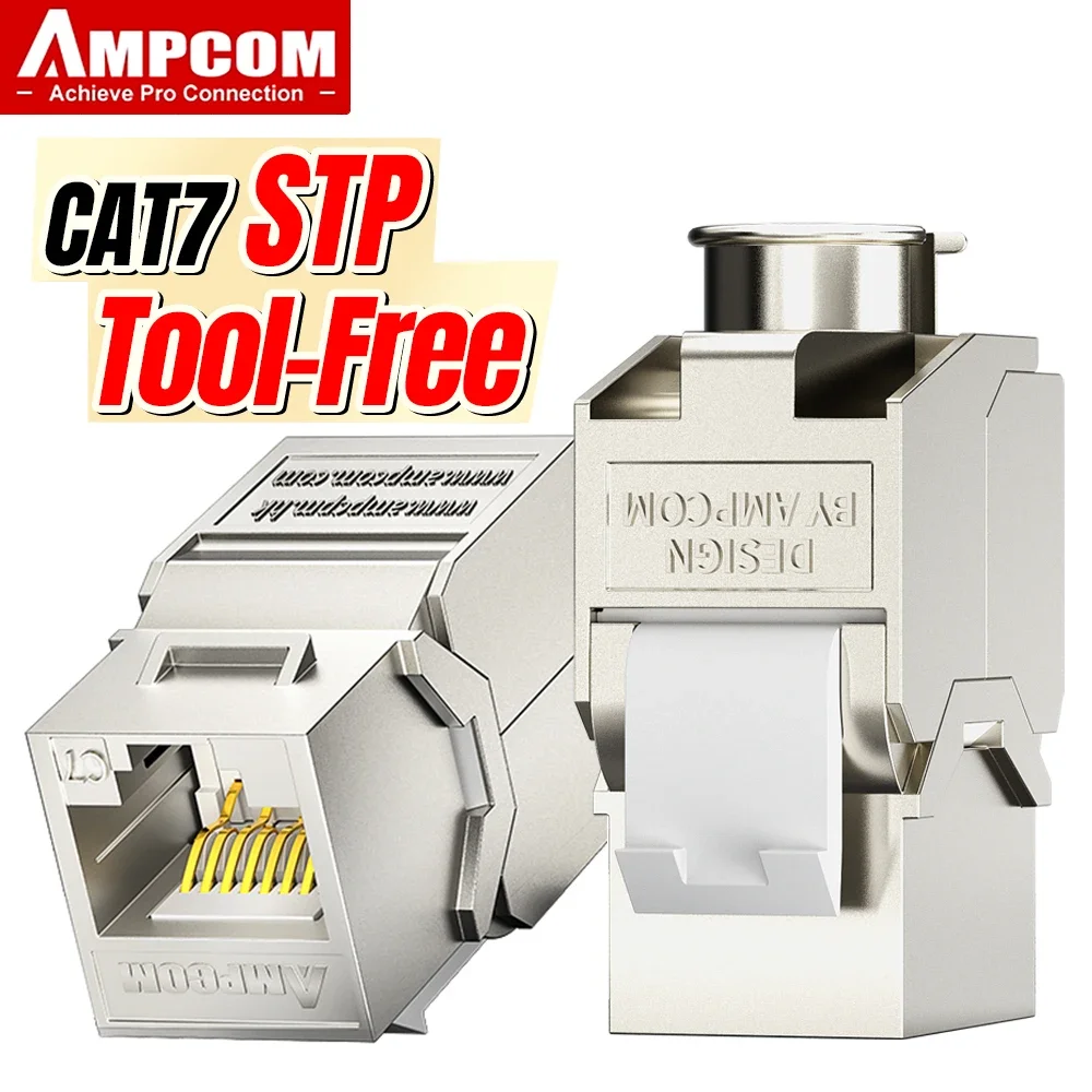 AMPCOM CAT7 RJ45 Keystone Jack, STP Shielded Tool Free Self-Locking CAT8 cat6a Keystone Zinc Alloy rj 45 Module Coupler Adapter