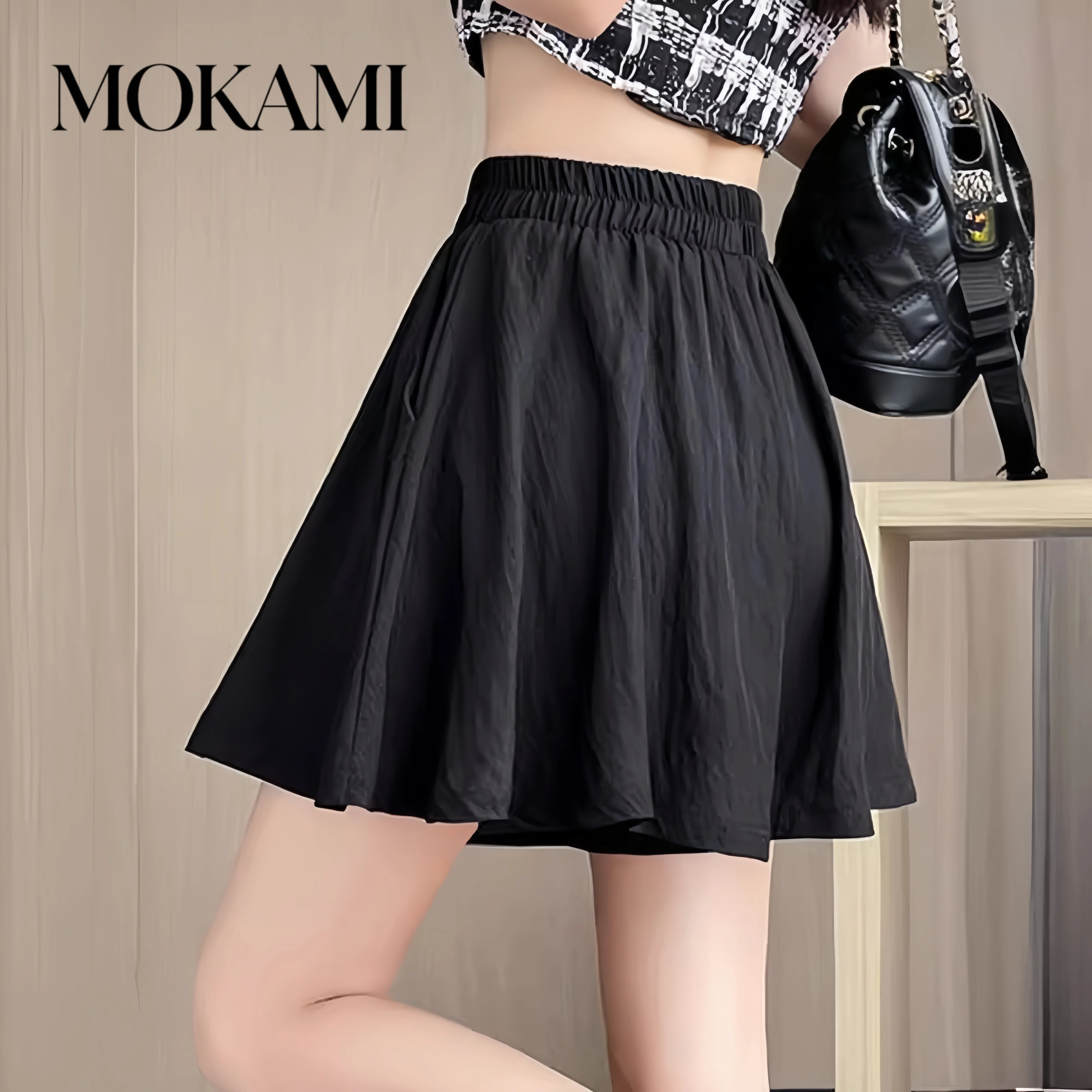 Quick Drying Sports Shorts for Women in Summer, Thin Pleated Skirt Pants, High Waisted A-Line Five Part Cool Wide Leg Pants