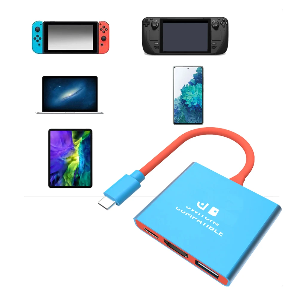 محطة إرساء للتبديل ، محور من النوع C ، متوافق مع HDMI ، مثالية للسفر والألعاب ، جودة عالية