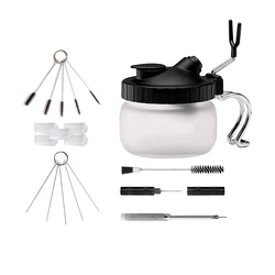 Airbrush 19Pcs Cleaning Kit Glass Clean Pot With Holder Clean Brush/Needle Wash Needle Double–End Brush Repair Tool Covers