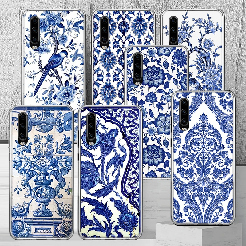 Blue And White Porcelain Phone Case Cover for Huawei P30 P40 P20 P10 Lite Mate 20 10 Pro Y5 Y6 Y7 Y9 P Smart Z 2019 Coque Funda