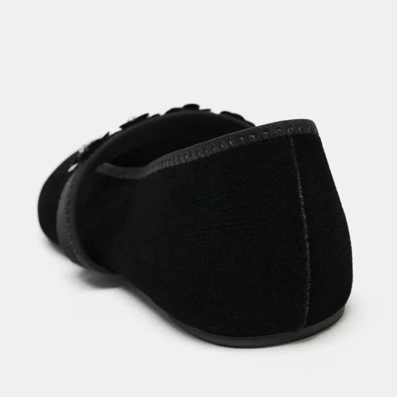 الجدة زهرة الترتر تزيين الباليه الشقق النساء الفاخرة المخملية جولة تو مصمم ماري جين أحذية مريحة لينة وحيد المتسكعون