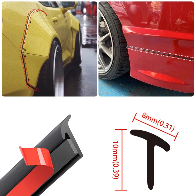 Car Fender Flare Sealing Strip Universal Rubber Wheel Arch Trim T-Type automobile Seal Weatherstrip 5m