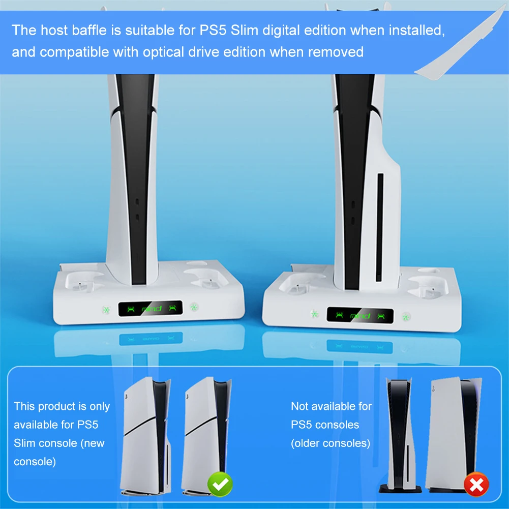 For PS 5 Slim/PS 5 Pro Cooling Stand & Controller Charging Station with Headphone Hook 3 Levels Cooling Fan RGB Lights for PS 5