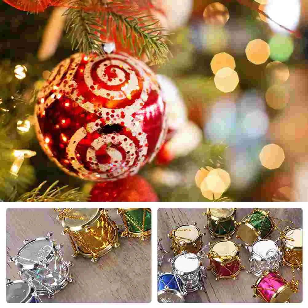 60 Pcs Christmas Snare Drum Pendant Xmas Hanging Drums Decor Supply Gift for Plastic