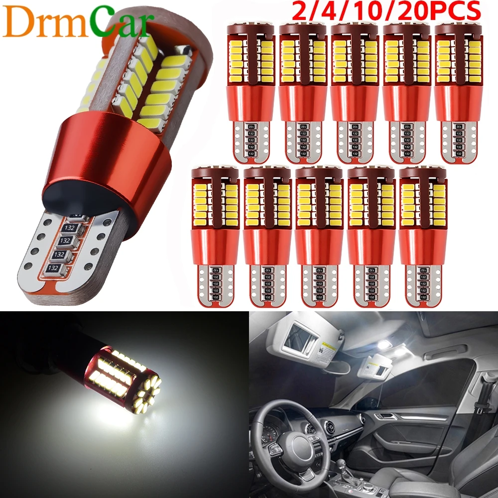 

2/4/10/20pcs T10 W5W Car Styling Canbus LED 194 57SMD 4014 Bulb DC 12V Wedge Parking Side Light White Interior Dome Reading Lamp
