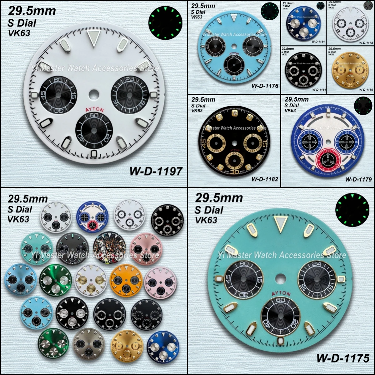 

29.5mm S Logo Panda DTN Dial Suitable For VK63 Movement Green/No Luminous High Quality Diamond Watch Modification Accessories