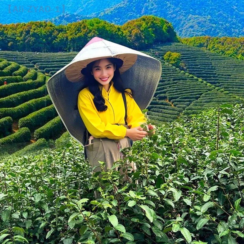 

【ZYAO-1】1PCS Heat Insulation Work Spire Hat Shade Outdoors Sun Protection Layered Hats Rain Protection Tea Pickin