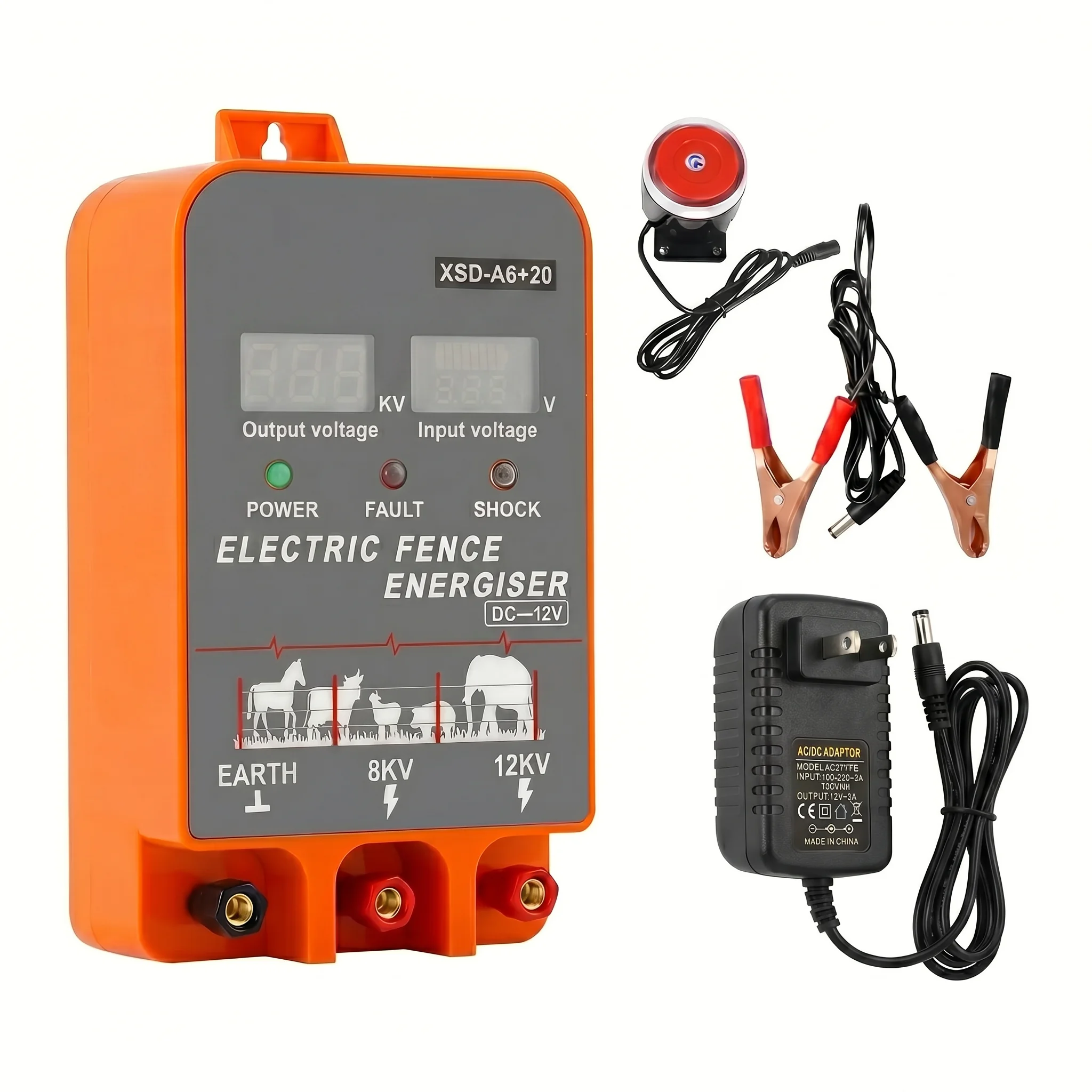 20KM Elektrische Hek Energizer 5.5 Joule LCD Display 12V Boerderij Vee Controller met Alarmfunctie voor Dierenbouw