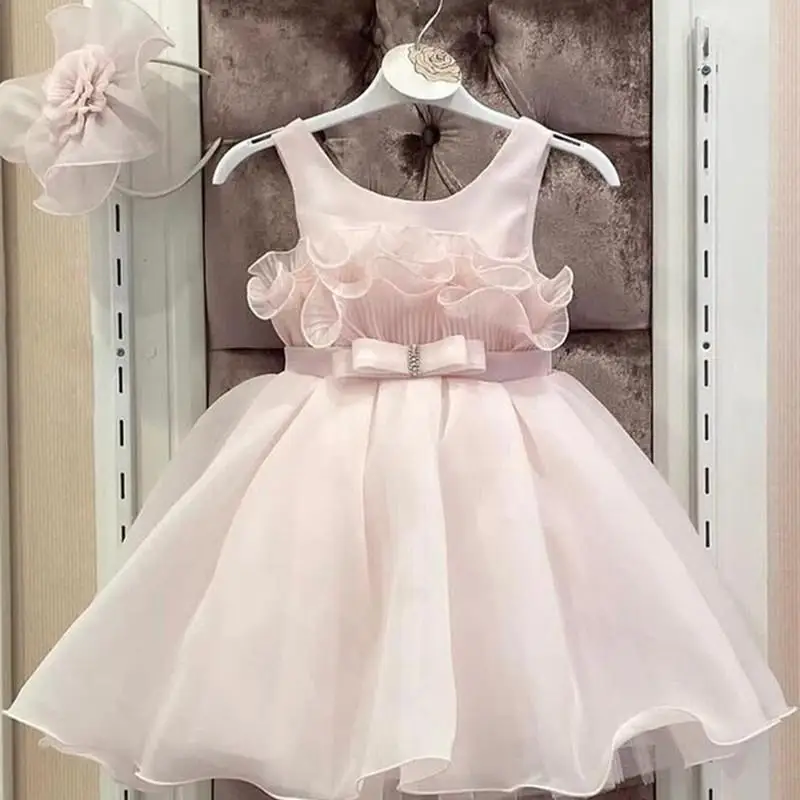 

2024 Summer Birthday Party Princess Dress Sleeveless Fluffy Wedding Bridesmaid Dresses for Girl Boutique Elegant Kids Clothing