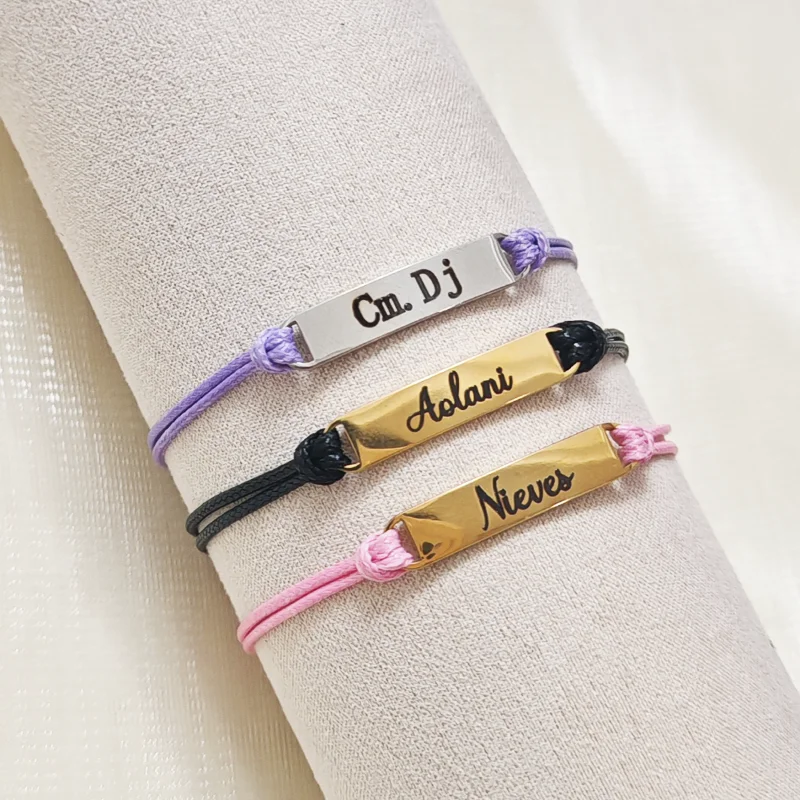 

Customized stainless steel carved name bracelet, personalized name, colorful rope bracelet, men's and women's birthday gift