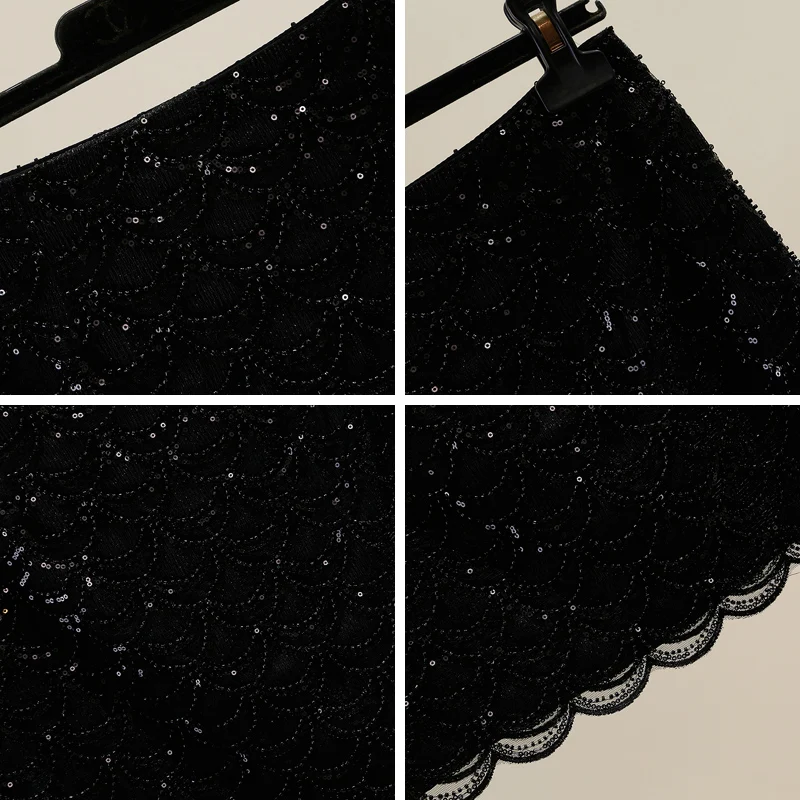 Heavyweight Beaded Design Asymmetrical Wave Hem A-Line  Skirt Women's High Waist Slimming ort Skirt Commute Sle ...