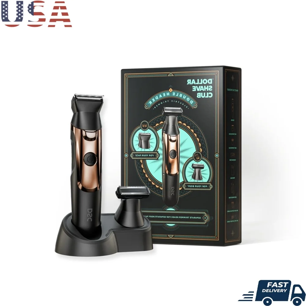 

Электрический триммер с двойной головкой, перезаряжаемый набор для ухода за бородой и телом, беспроводные водонепроницаемые самозатачивающиеся лезвия, светодиодный дисплей