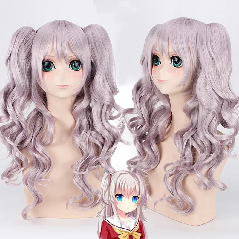 Anime Charlotte Tomori Nao / Yusa Nishimori School Uniform Cosplay Costumes Full Set Sailor Suit Ponytails Girl Silver Pink Wigs